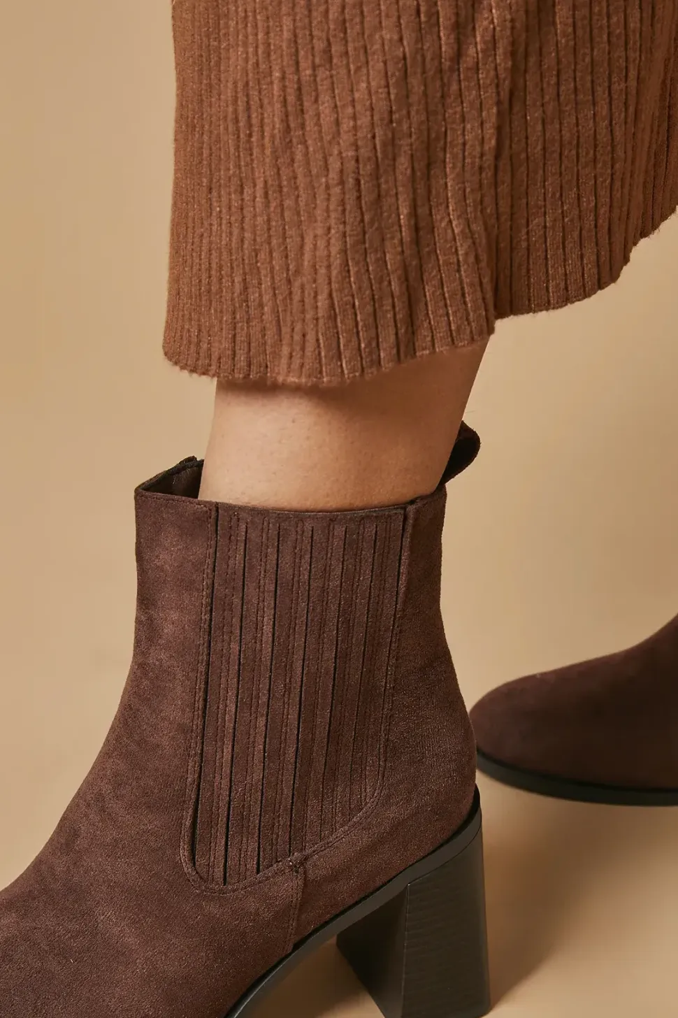Maria Faux Suede High Block Heel Chelsea Boots
