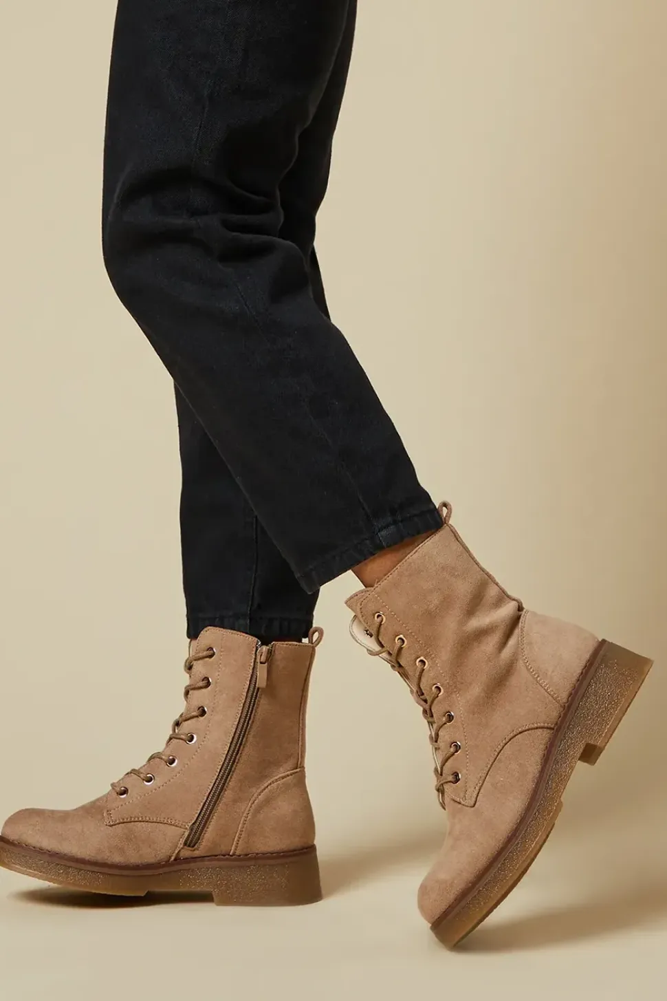 Mariah Faux Suede Lace Up Chunky Ankle Boot