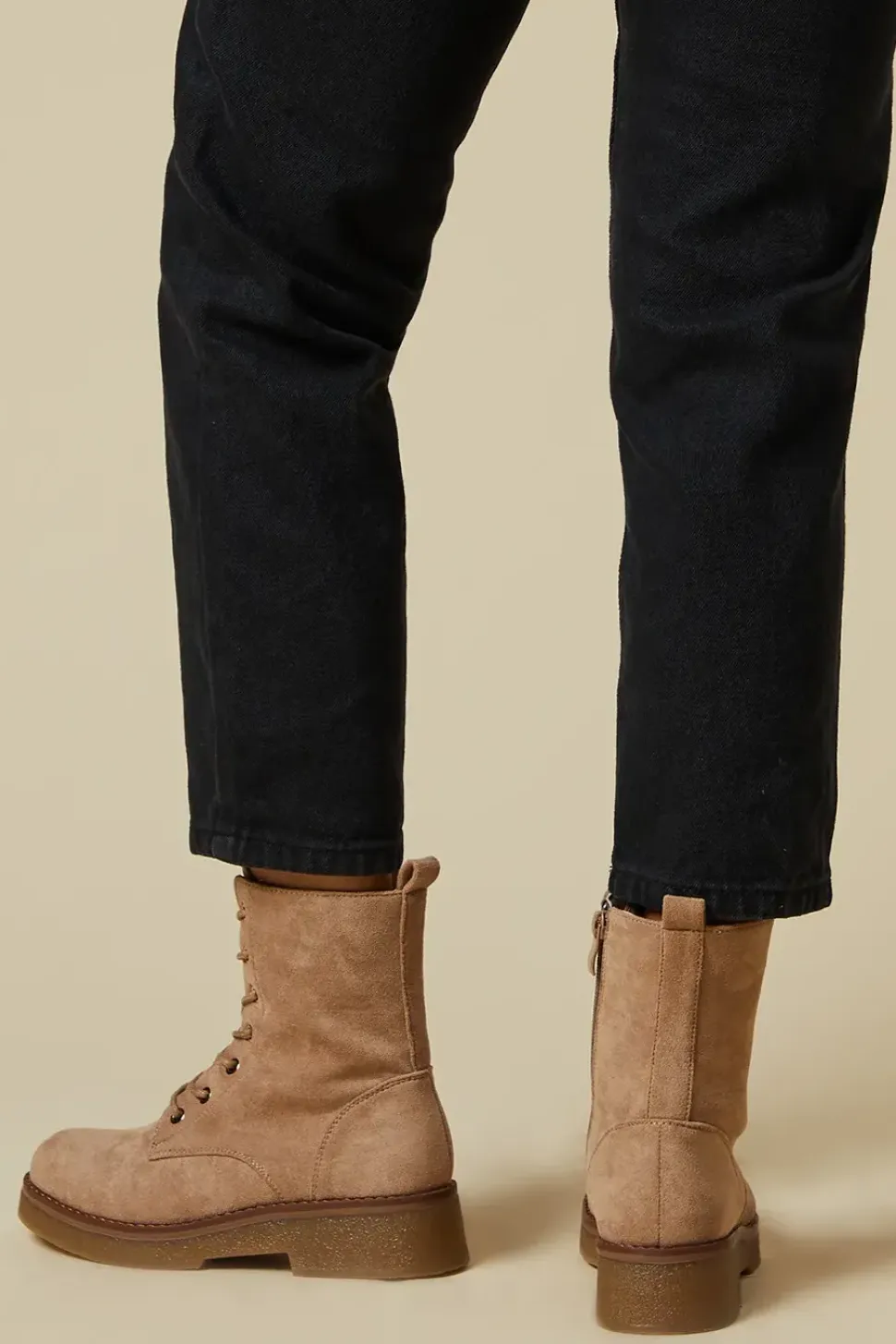 Mariah Faux Suede Lace Up Chunky Ankle Boot
