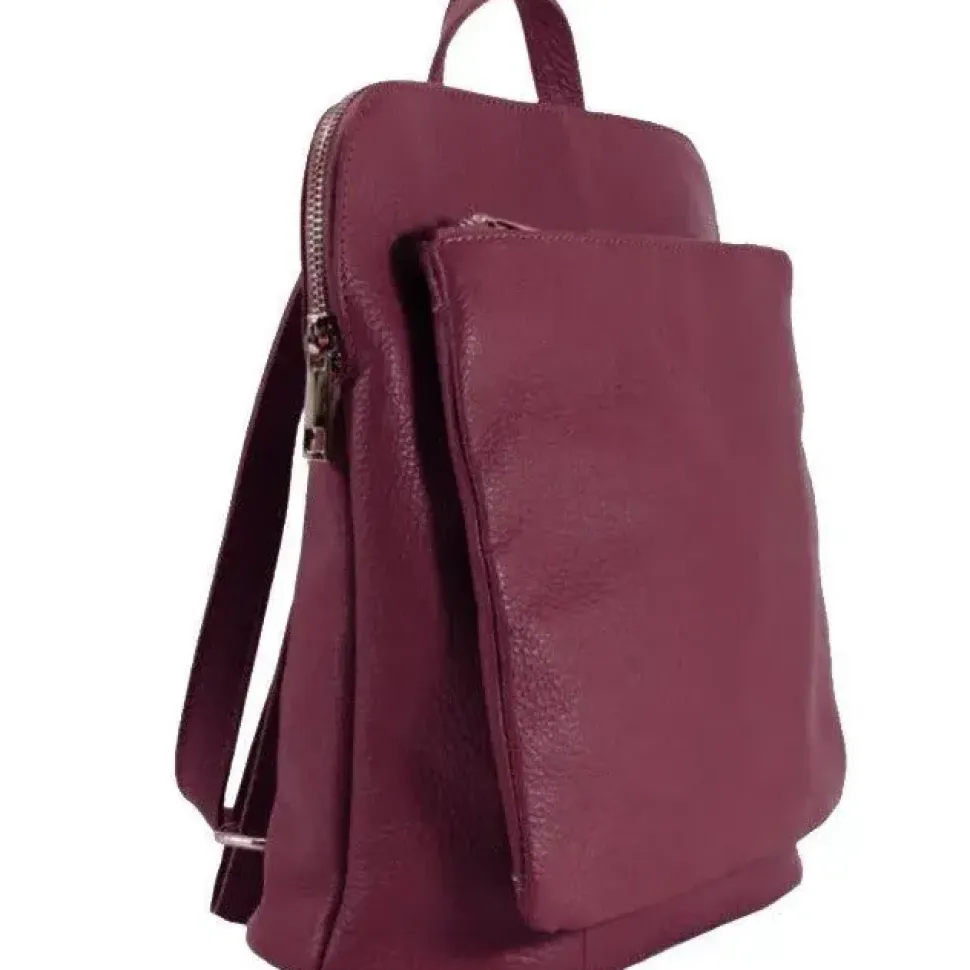 Maroon Soft Pebbled Leather Pocket Backpack | BRXRB