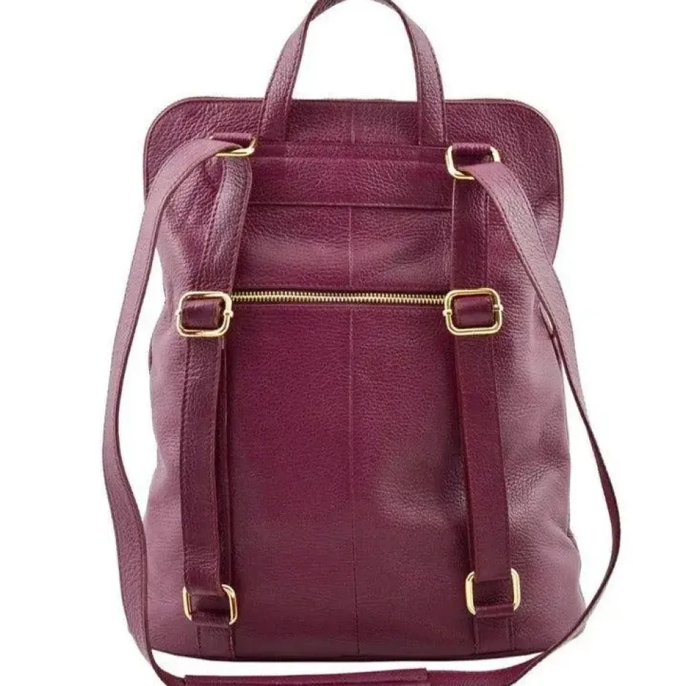 Maroon Soft Pebbled Leather Pocket Backpack | BRXRB