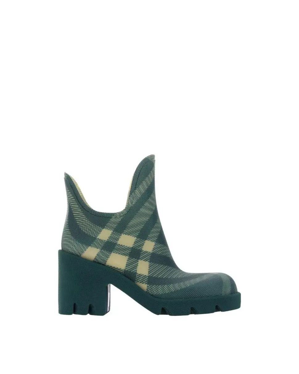 Marsh Heeled Ankle Boots with Chunky Heel and Check Pattern