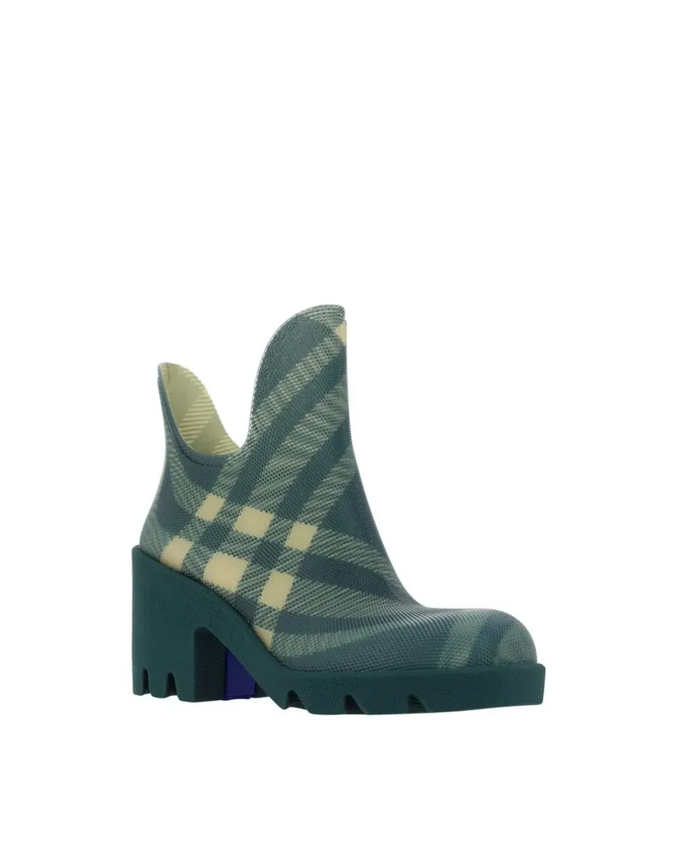 Marsh Heeled Ankle Boots with Chunky Heel and Check Pattern