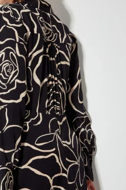 Mary Monochrome Floral Midi Shirt Dress Black
