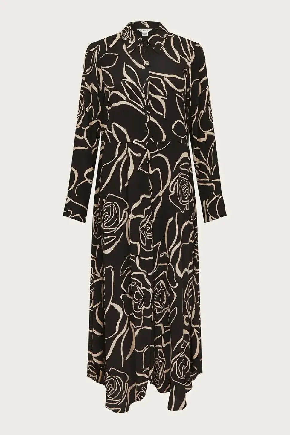Mary Monochrome Floral Midi Shirt Dress Black