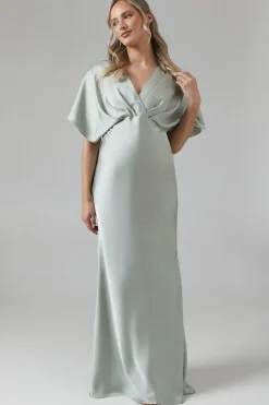 Maternity Batwing Sleeve Satin Fishtail Bridesmaid Dress