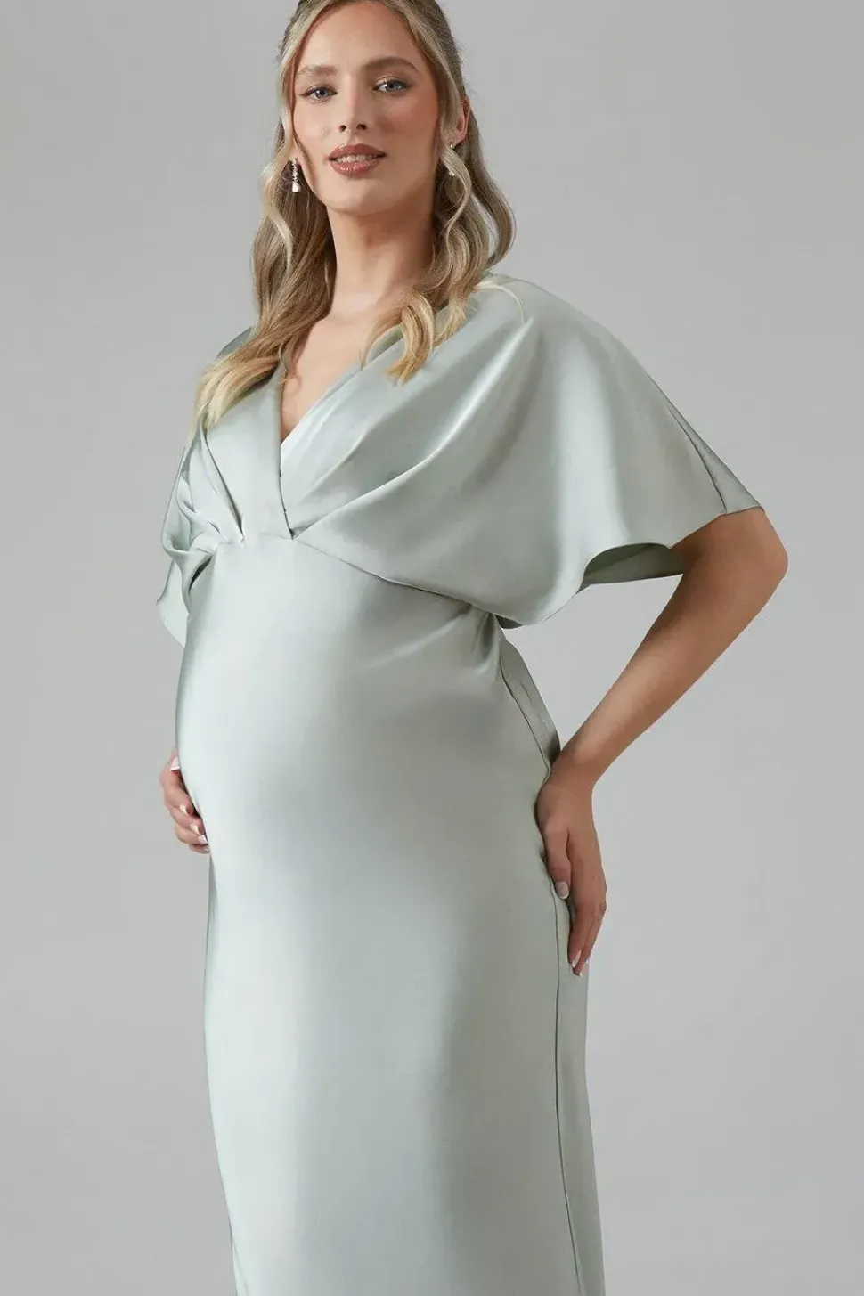 Maternity Batwing Sleeve Satin Fishtail Bridesmaid Dress