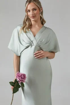 Maternity Batwing Sleeve Satin Fishtail Bridesmaid Dress
