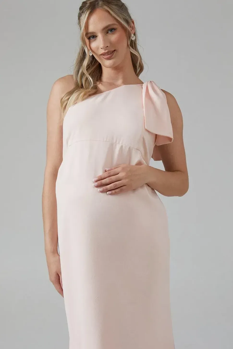 Maternity Bow One Shoulder Bridesmaid Maxi Dress