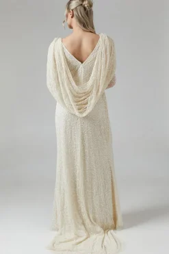 Maternity Cowl Back Long Sleeve Embellished Wedding Dress