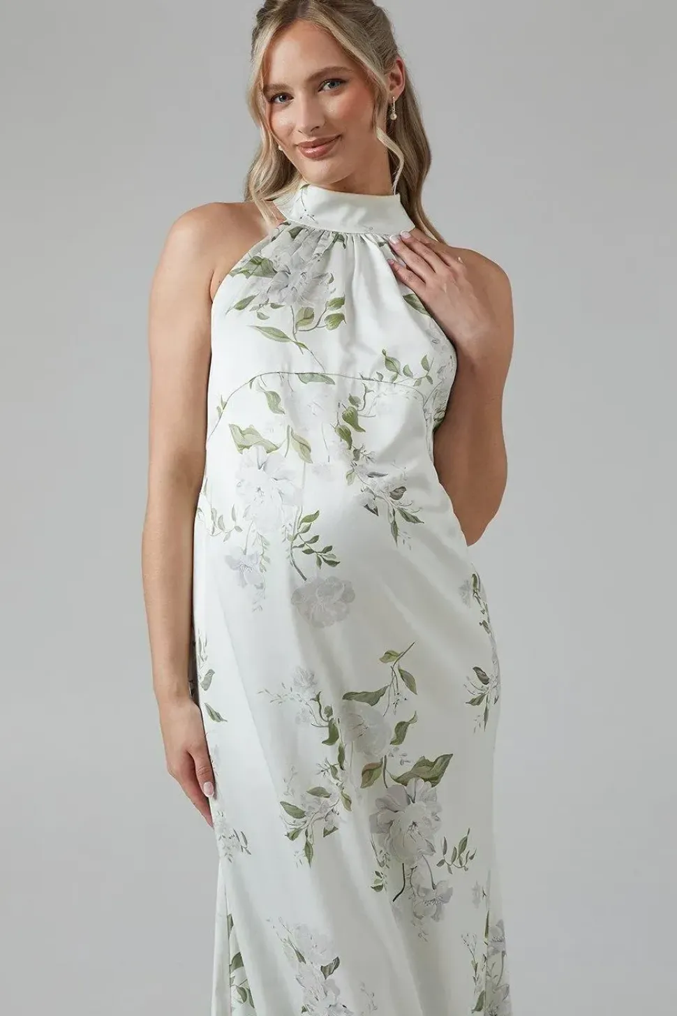 Maternity Dahlia Printed Halterneck Bridesmaid Maxi Dress