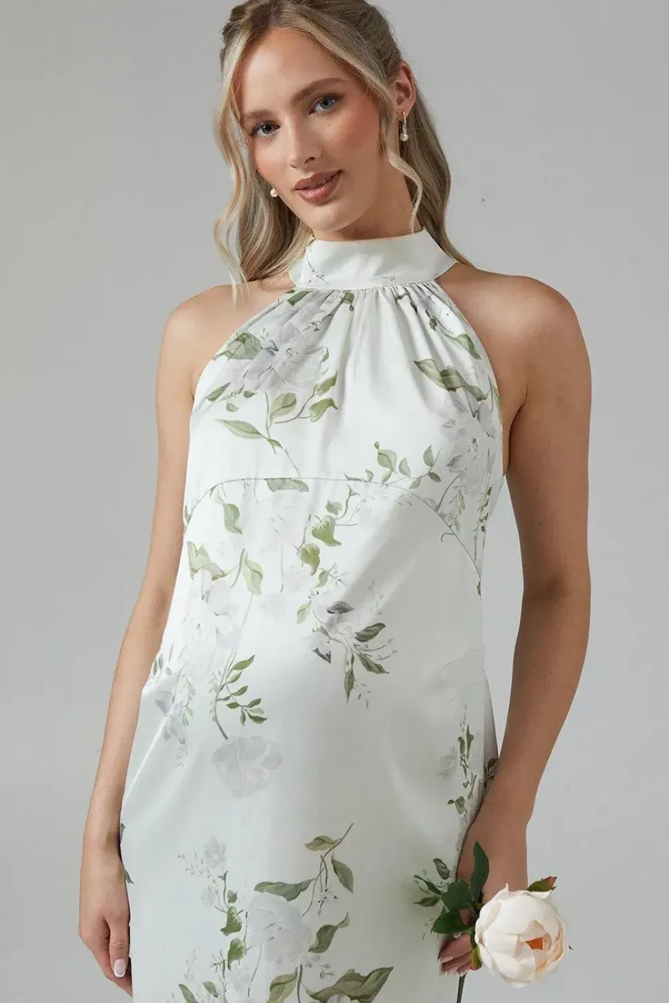 Maternity Dahlia Printed Halterneck Bridesmaid Maxi Dress