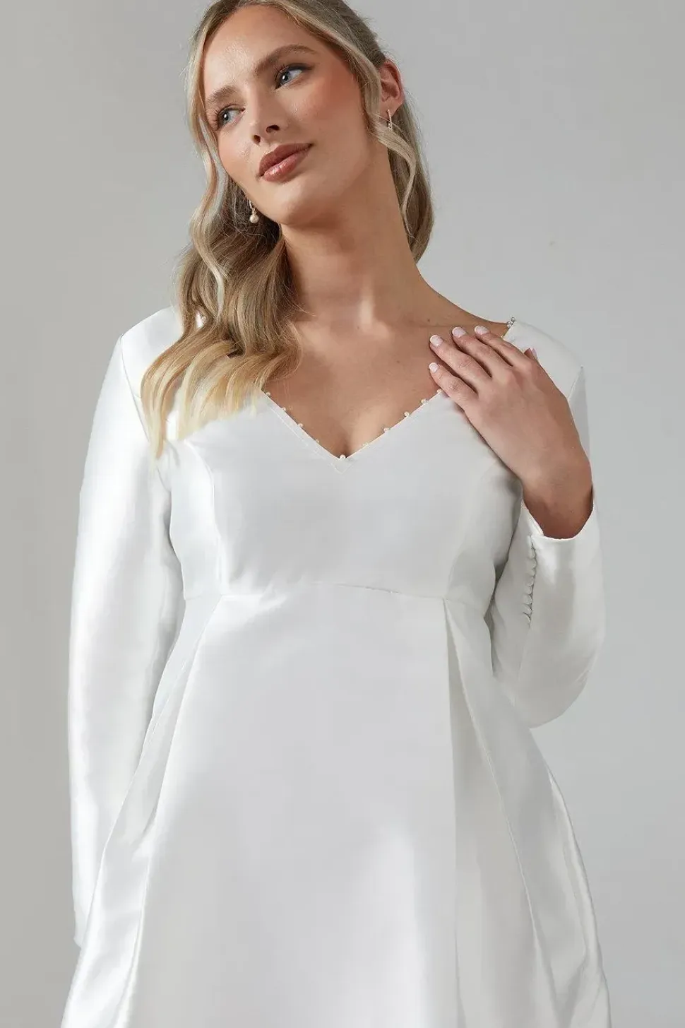 Maternity Faux Pearl Detail Twill Wedding Dress