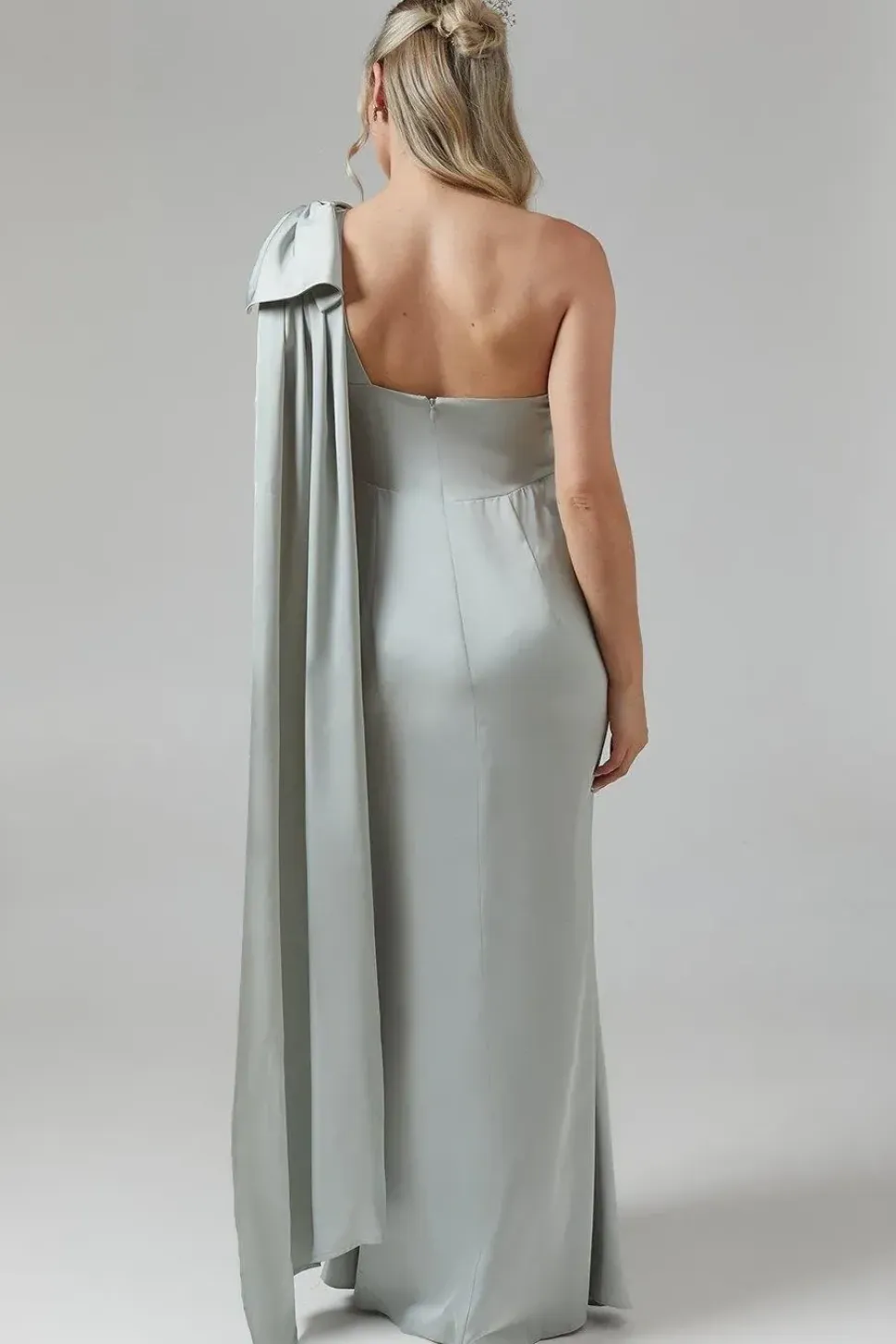 Maternity One Shoulder Bow Satin Maxi Bridesmaid Dress