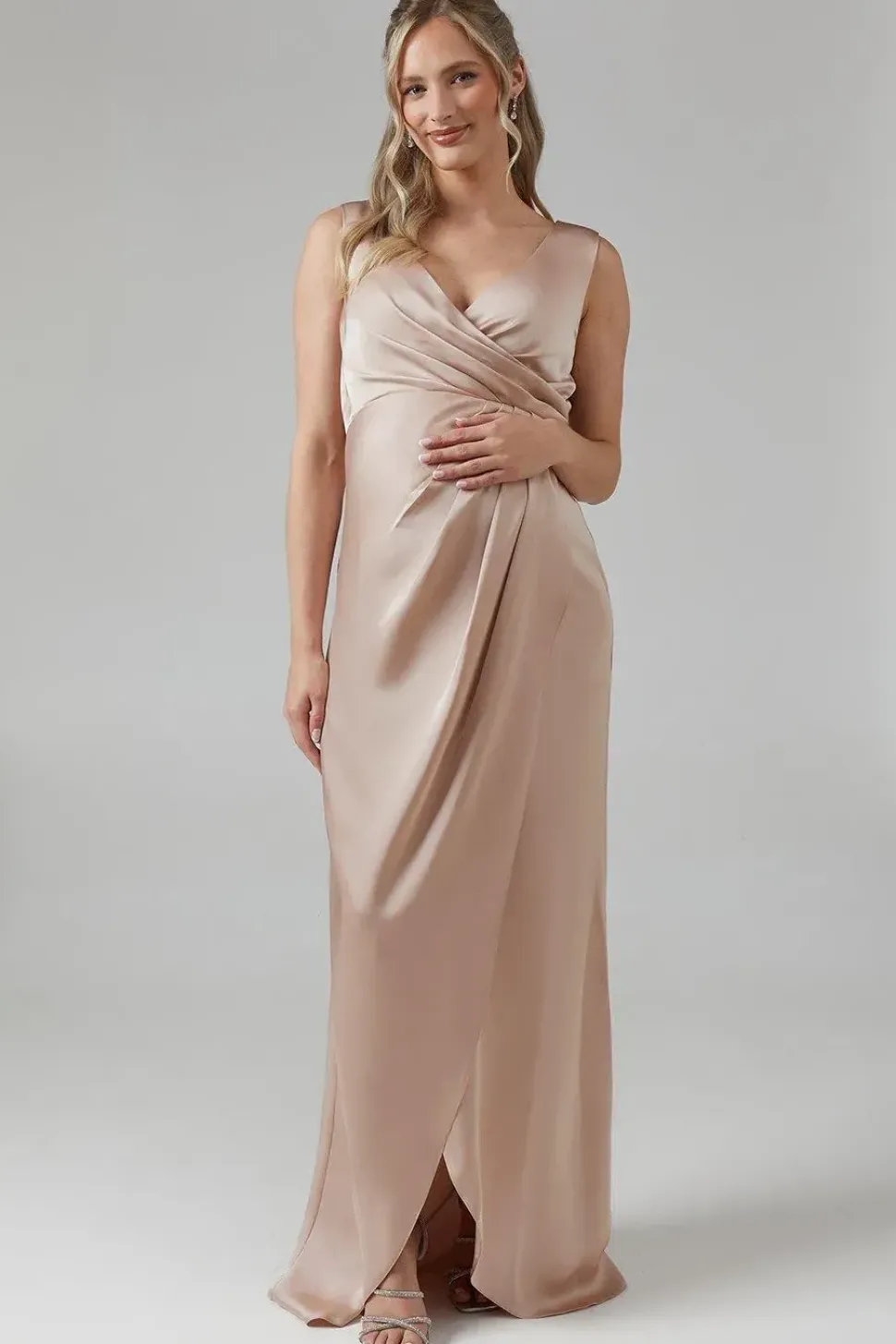Maternity Ruched Waist Detail Satin Bridesmaid Dress