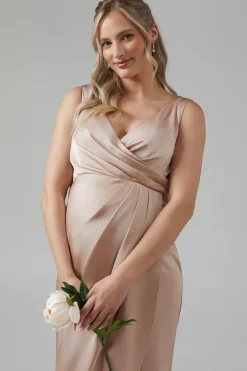 Maternity Ruched Waist Detail Satin Bridesmaid Dress