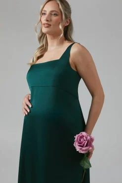 Maternity Square Neck Satin Bridesmaid Maxi Dress