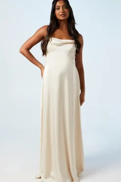 Maternity Strappy Cowl Satin Bridesmaid Maxi Dress