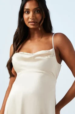 Maternity Strappy Cowl Satin Bridesmaid Maxi Dress