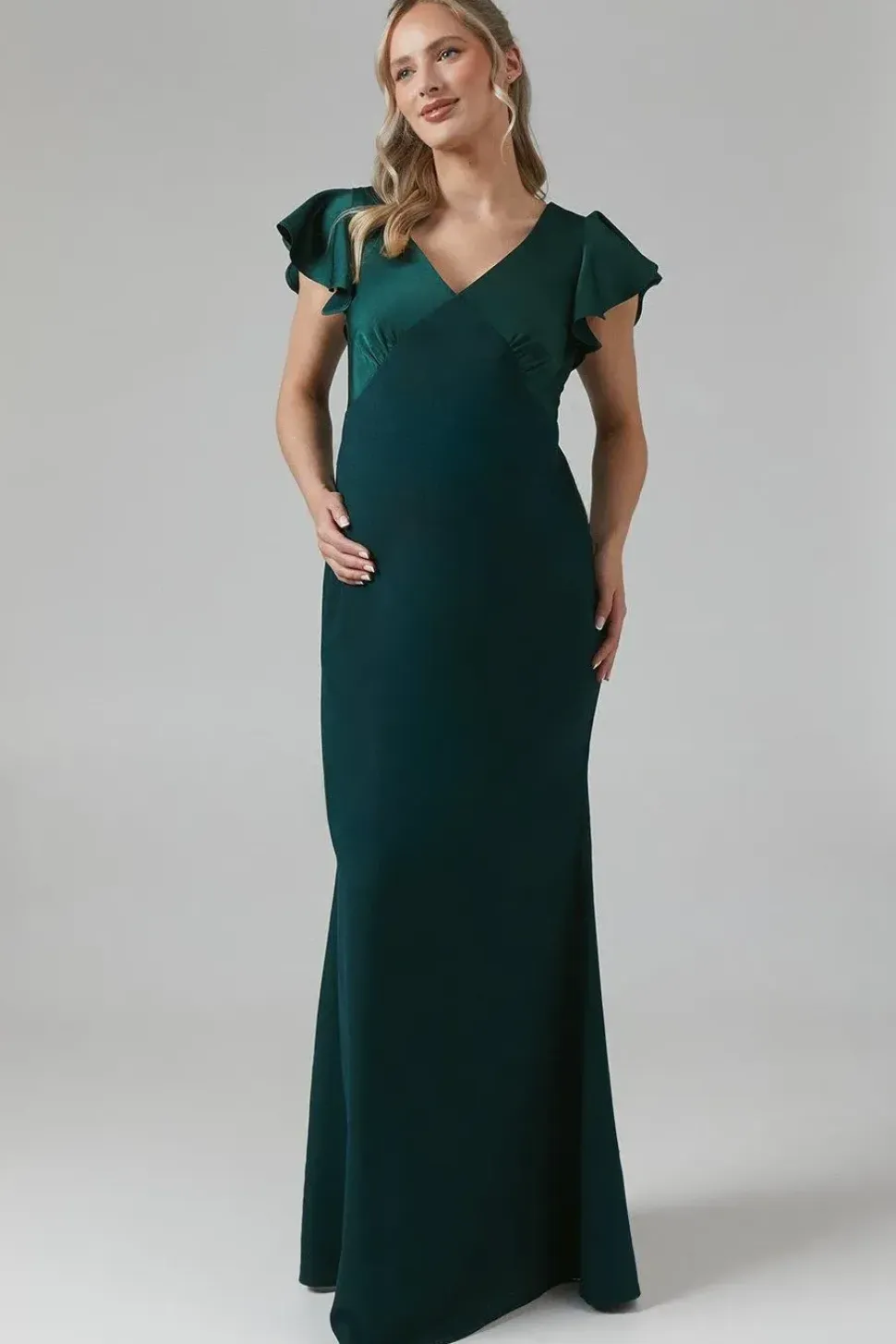 Maternity V Neck Satin Bridesmaid Dress