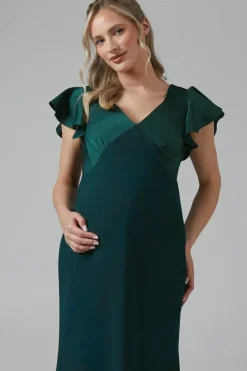 Maternity V Neck Satin Bridesmaid Dress