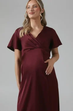 Maternity Wrap Top Satin Bridesmaid Maxi Dress
