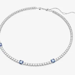 Matrix Blue Mixed Cut Rhodium Plated Tennis Necklace 5666167 (M)