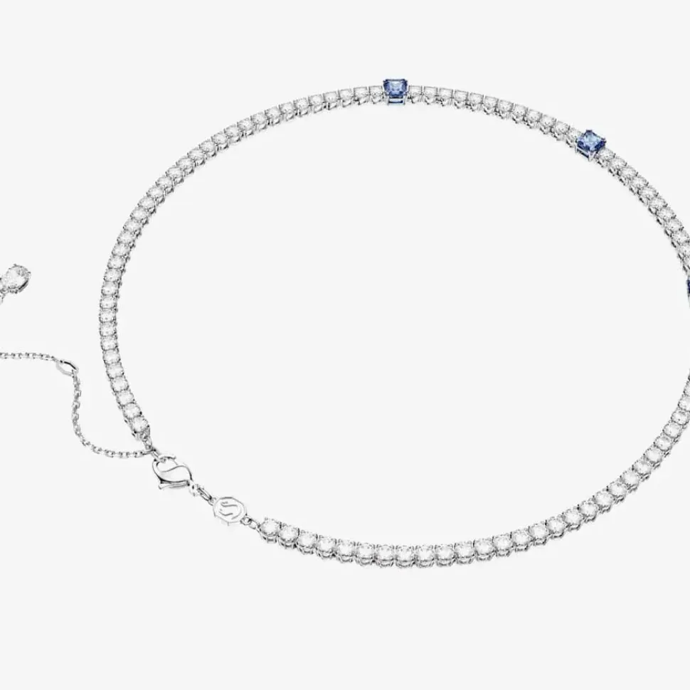 Matrix Blue Mixed Cut Rhodium Plated Tennis Necklace 5666167 (M)