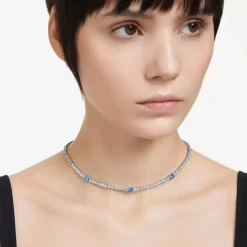 Matrix Blue Mixed Cut Rhodium Plated Tennis Necklace 5666167 (M)