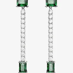 Matrix Green Mixed Cut Rhodium Plated Dropper Earrings 5665786