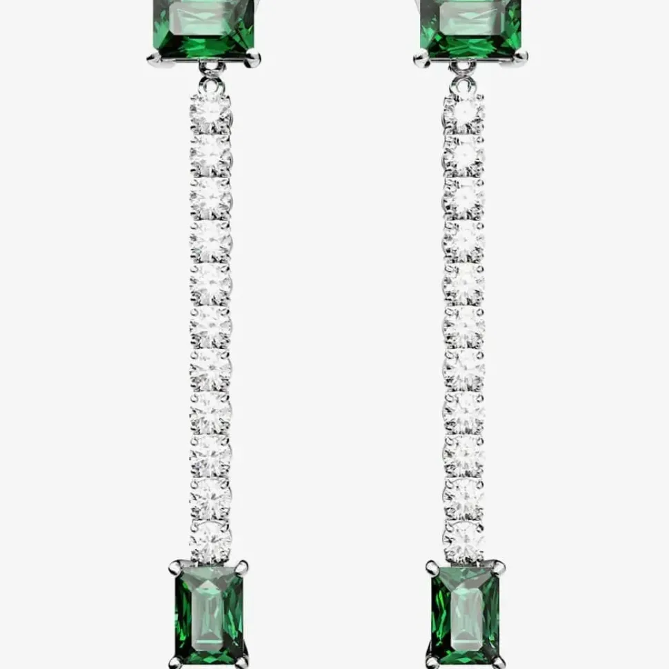 Matrix Green Mixed Cut Rhodium Plated Dropper Earrings 5665786