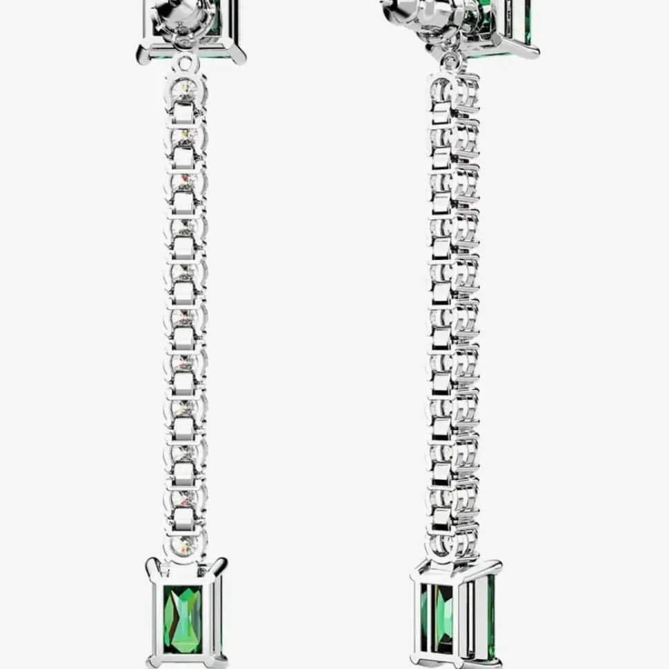 Matrix Green Mixed Cut Rhodium Plated Dropper Earrings 5665786