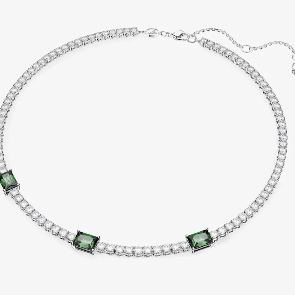 Matrix Green Mixed Cuts Rhodium Plated Tennis Necklace 5666168