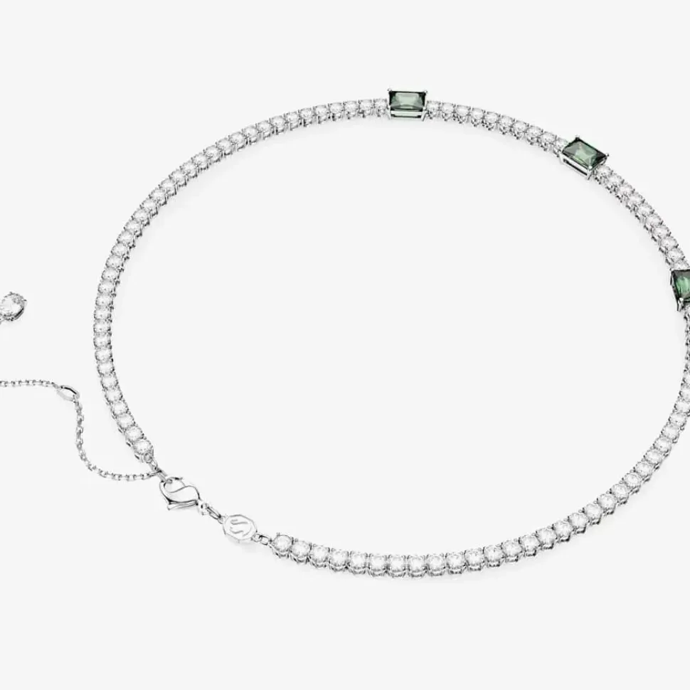 Matrix Green Mixed Cuts Rhodium Plated Tennis Necklace 5666168