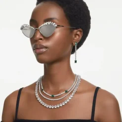 Matrix Green Mixed Cuts Rhodium Plated Tennis Necklace 5666168