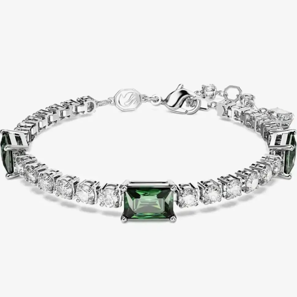 Matrix Green Mixed Cuts Tennis Rhodium Plated Bracelet 5666422 (M)