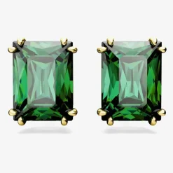 Matrix Green Rectangular Cut Gold Plated Stud Earrings 5677142