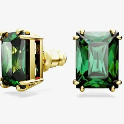 Matrix Green Rectangular Cut Gold Plated Stud Earrings 5677142
