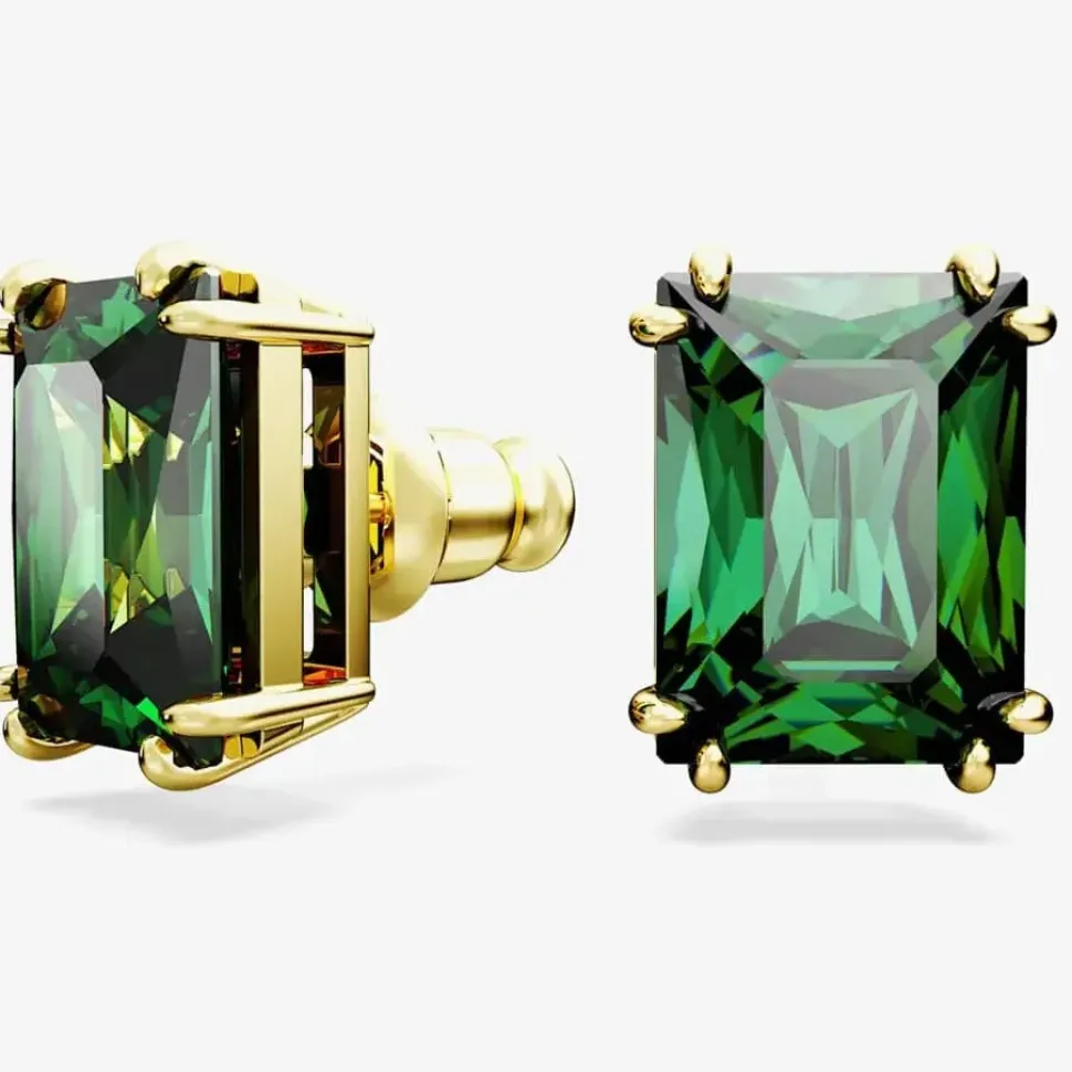 Matrix Green Rectangular Cut Gold Plated Stud Earrings 5677142