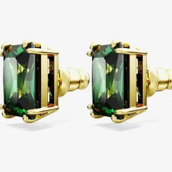 Matrix Green Rectangular Cut Gold Plated Stud Earrings 5677142