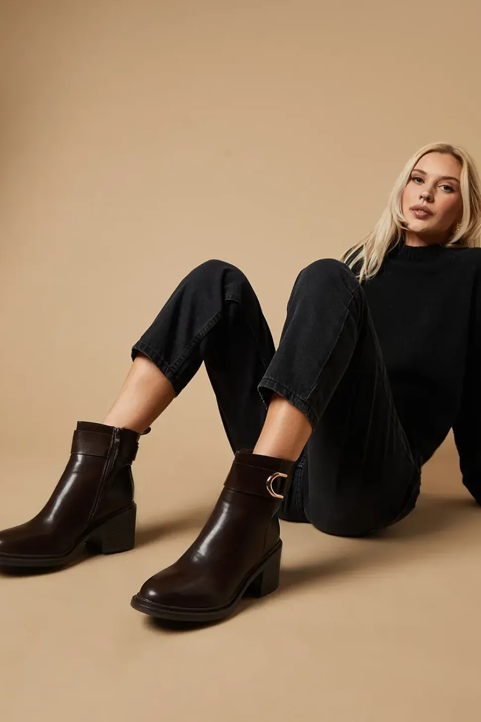 Mavise Stirrup Buckle Detail Medium Block Heel Ankle Boot