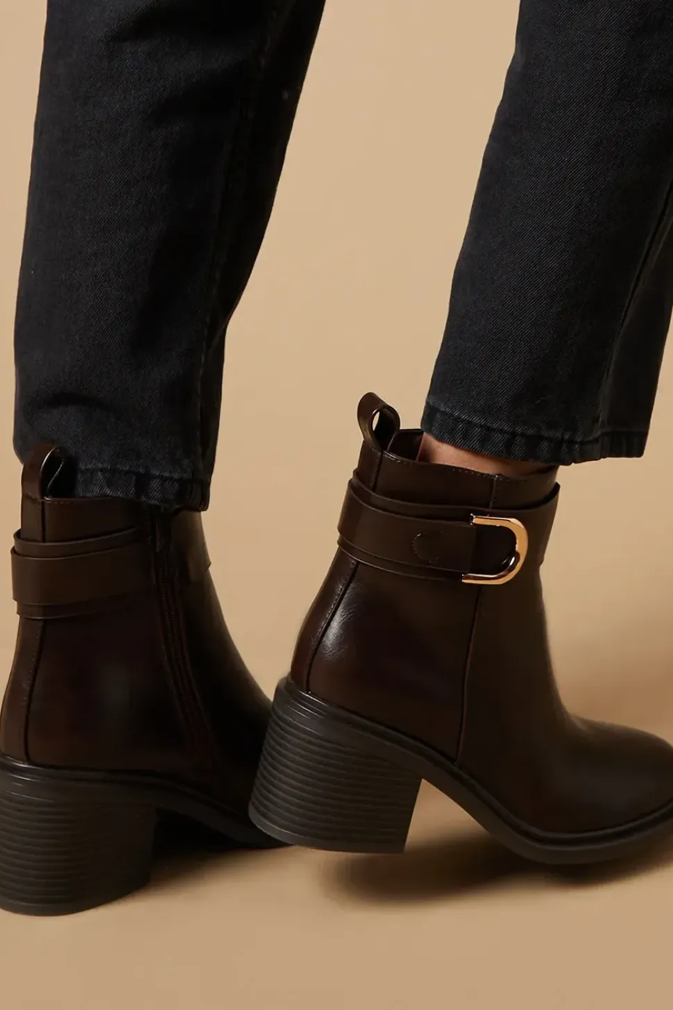 Mavise Stirrup Buckle Detail Medium Block Heel Ankle Boot