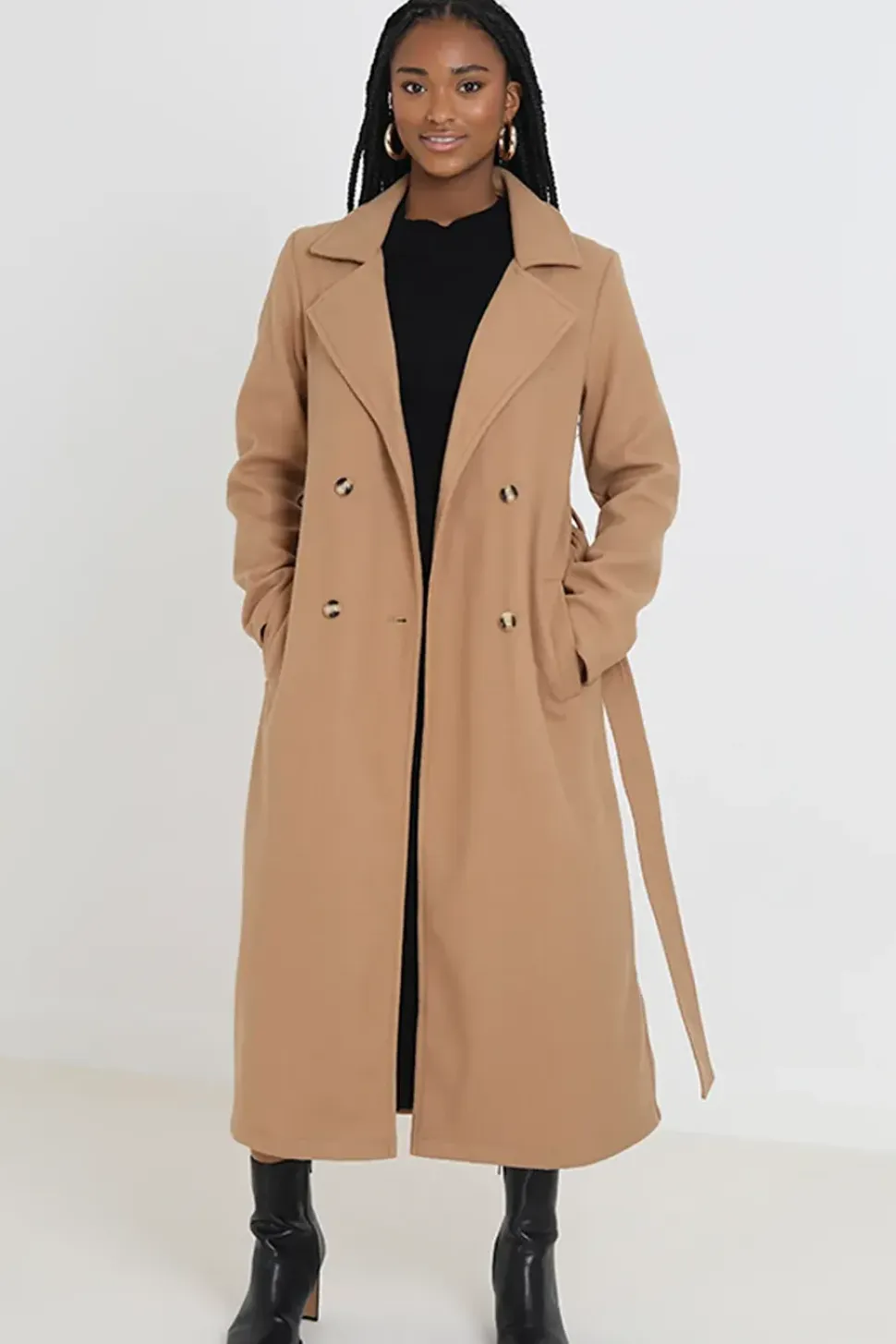 Maxi Double Breasted Faux Wool Coat