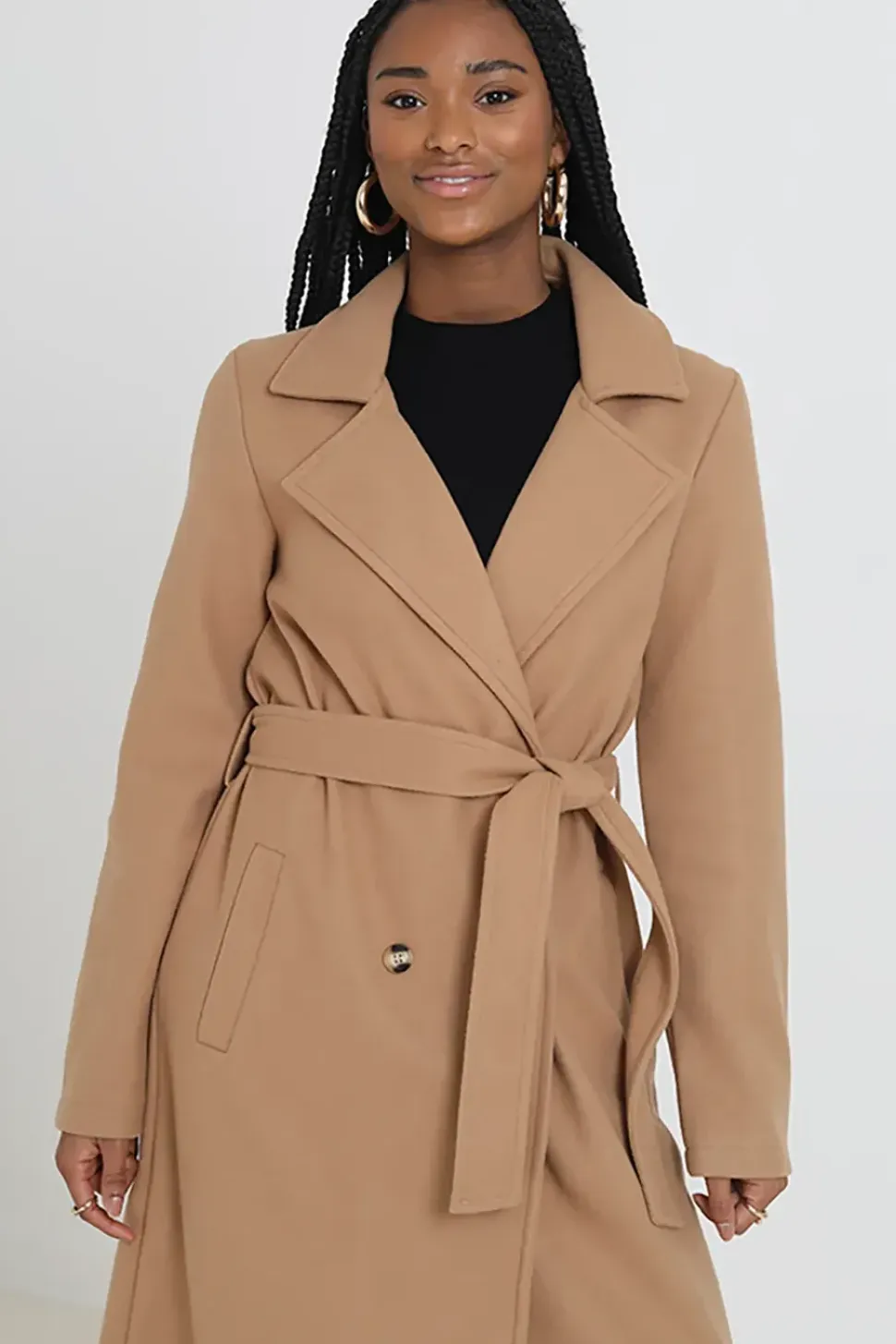 Maxi Double Breasted Faux Wool Coat