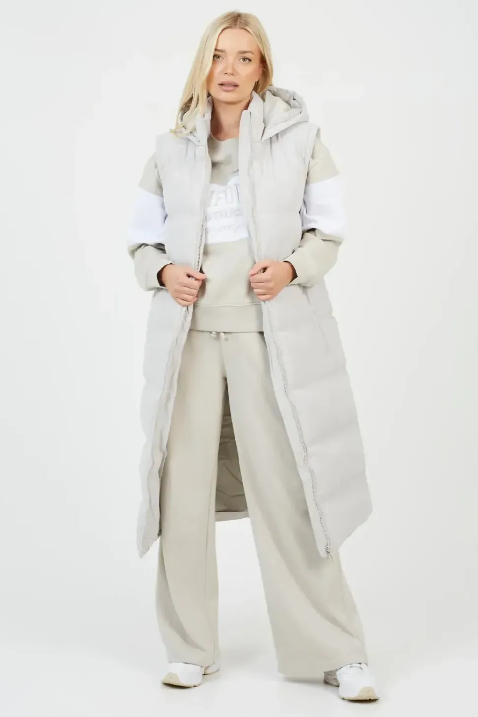 Maxi Hooded Puffer Jacket with Detachable Sleeves