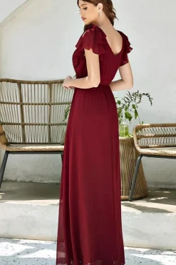 Maxi Long Chiffon Evening Dress with Ruffles Sleeves