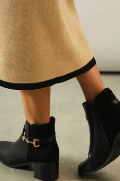 Meera Snaffle Detail Mid Block Heel Ankle Boots