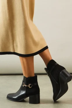 Meera Snaffle Detail Mid Block Heel Ankle Boots