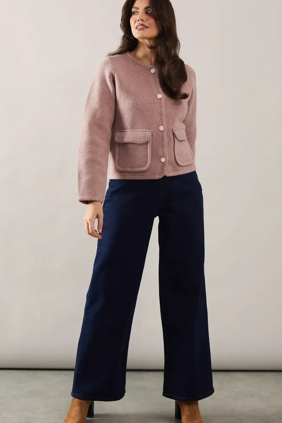 Melange pocket detail button down knitted jacket