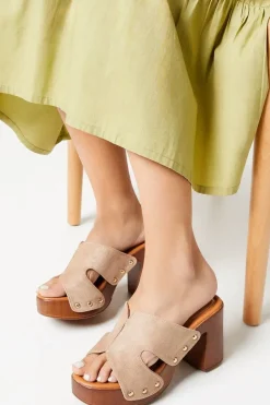 Melanie High Heel Wood Effect Clog Mule Sandals